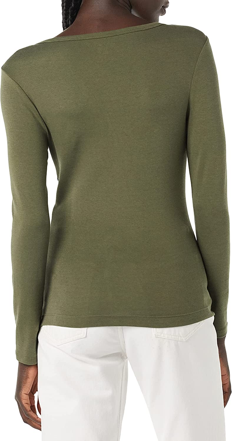 Essentials Women's Ribbed Knit Long Sleeve Henley Slim Fit T-Shirt - Image 2